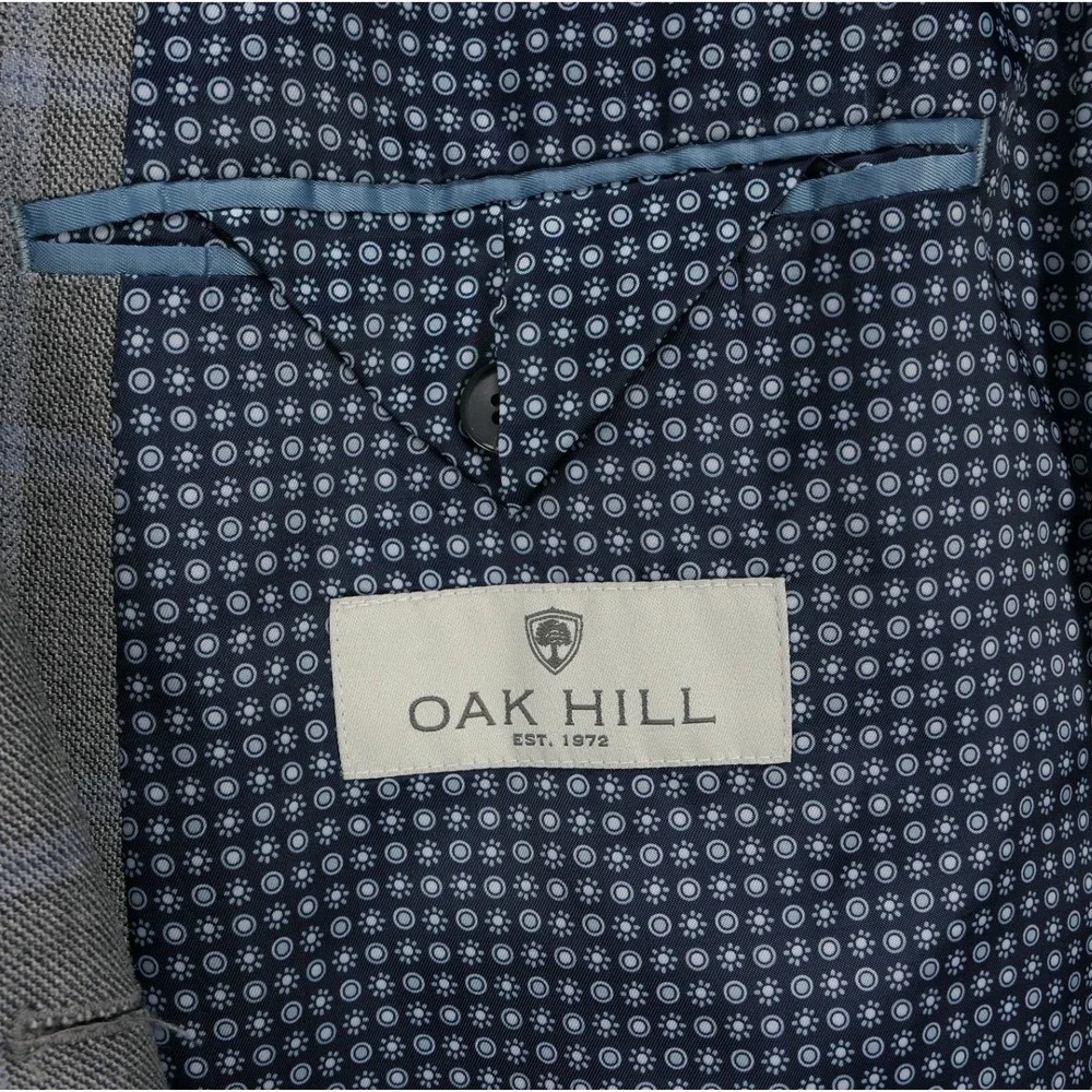 Oak Hill Sport Coat Silk‎ Wool Windowpane Blazer Mens 2XL 52R Grey Blue Check